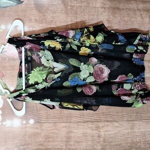 METAPHOR BLACK FLORAL COLD SHOULDER SHEER TOP SMALL